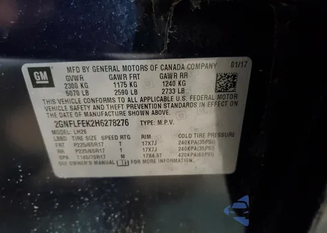 2017 Chevrolet Equinox Lt z USA, uszkodzony, nr VIN 2GNFLFEK2H6278276